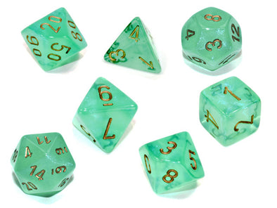 Chessex - 7 Piece - Borealis - Light Green/Gold Luminary available at 401 Games Canada