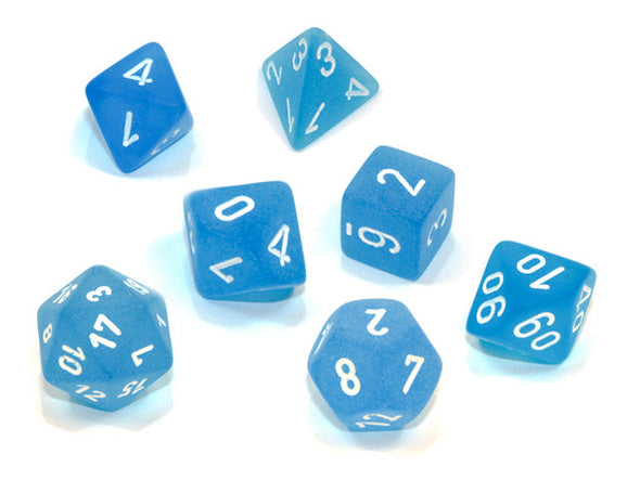 Chessex - 7 Piece - Frosted - Caribbean Blue/White available at 401 Games Canada