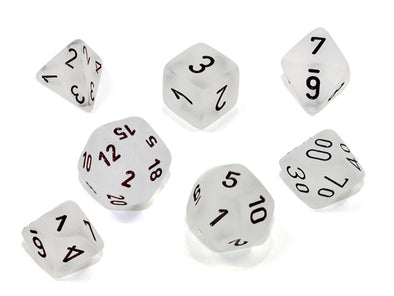 Chessex - 7 Piece - Frosted - Clear/Black available at 401 Games Canada