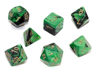 Chessex - 7 Piece - Gemini - Black-Green/gold available at 401 Games Canada