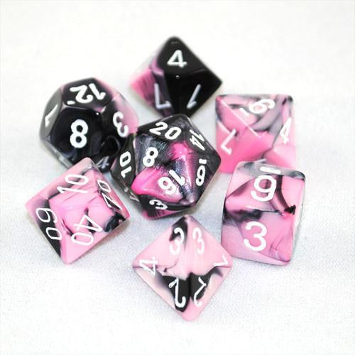 Chessex - 7 Piece - Gemini - Black-Pink/White available at 401 Games Canada