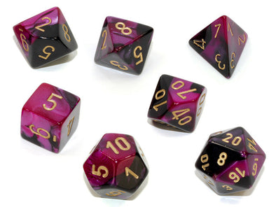 Chessex - 7 Piece - Gemini - Black-Purple/Gold available at 401 Games Canada