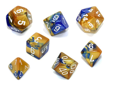 Chessex - 7 Piece - Gemini - Blue-Gold/White available at 401 Games Canada