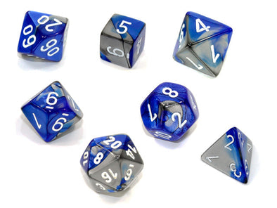 Chessex - 7 Piece - Gemini - Blue-Steel/White available at 401 Games Canada