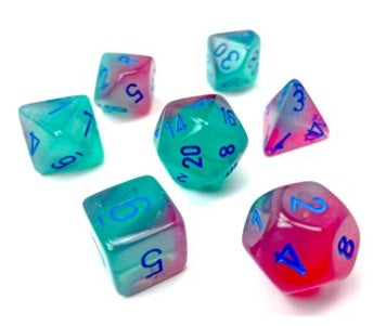 Chessex - 7 Piece - Gemini - Gel - Green-Pink/Blue Luminary available at 401 Games Canada