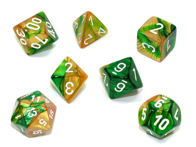 Chessex - 7 Piece - Gemini - Gold-Green/White available at 401 Games Canada