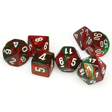 Chessex - 7 Piece - Gemini - Green-Red/White available at 401 Games Canada