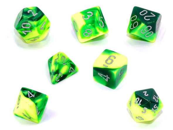 Chessex - 7 Piece - Gemini - Green-Yellow/Silver available at 401 Games Canada