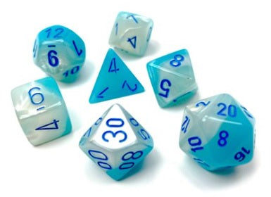 Chessex - 7 Piece - Gemini - Pearl - Turquoise-White/Blue Luminary available at 401 Games Canada