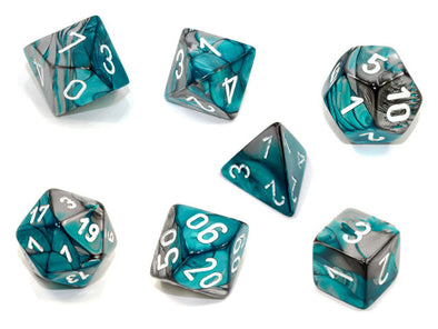 Chessex - 7 Piece - Gemini - Steel-Teal/White available at 401 Games Canada