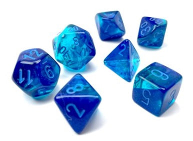 Chessex - 7 Piece - Gemini - Translucent - Blue-Blue/Light Blue Luminary available at 401 Games Canada