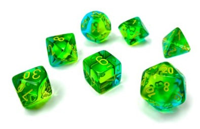 Chessex - 7 Piece - Gemini - Translucent - Green-Teal/Yellow available at 401 Games Canada