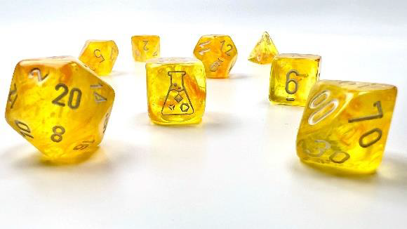 Chessex - 7 Piece - Lab Dice - Borealis - Canary/White Luminary available at 401 Games Canada