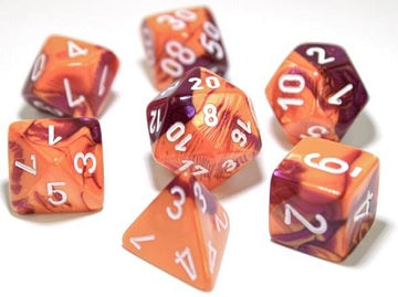 Chessex - 7 Piece - Lab Dice - Gemini - Orange-Purple/White available at 401 Games Canada