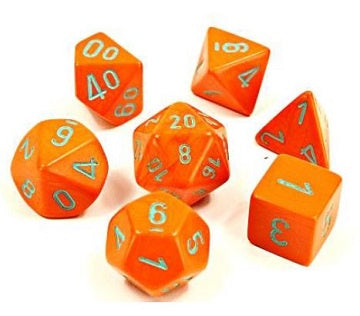 Chessex - 7 Piece - Lab Dice - Heavy - Orange/Turquoise (+ Bonus 6-Sided Die) available at 401 Games Canada