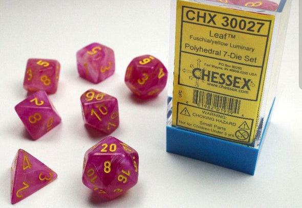 Chessex - 7 Piece - Lab Dice - Leaf - Fuschia/Yellow available at 401 Games Canada