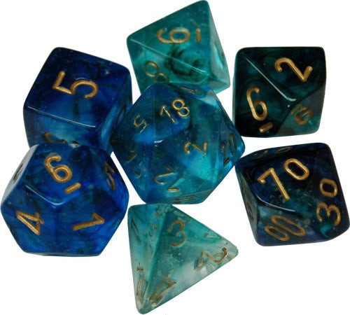 Chessex - 7 Piece - Lab Dice - Luminary - Oceanic/Gold available at 401 Games Canada