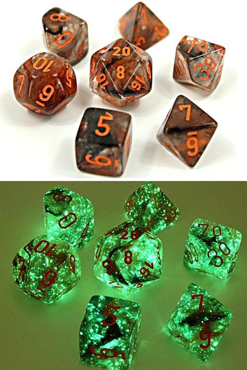 Chessex - 7 Piece - Lab Dice - Nebula - Copper Matrix/Orange (+ Bonus 6-Sided Die) available at 401 Games Canada