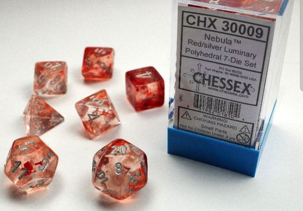 Chessex - 7 Piece - Lab Dice - Nebula (Luminary) - Red/Silver available at 401 Games Canada