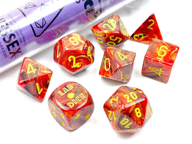 Chessex - 7 Piece - Lab Dice - Vortex - Underworld/Yellow available at 401 Games Canada