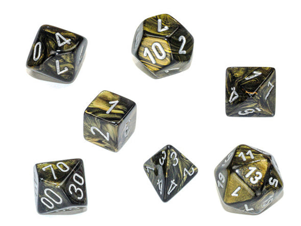 Chessex - 7 Piece - Leaf - Black Gold/Silver available at 401 Games Canada