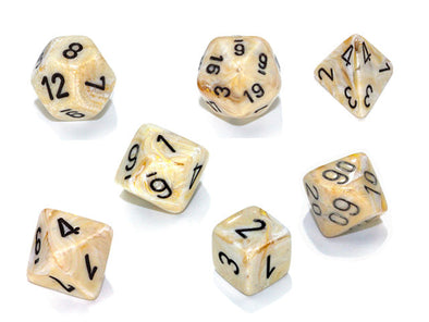 Chessex - 7 Piece - Marble - Ivory/Black available at 401 Games Canada