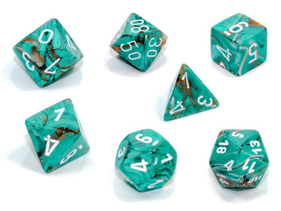 Chessex - 7 Piece - Marble - Oxi-Copper/White available at 401 Games Canada