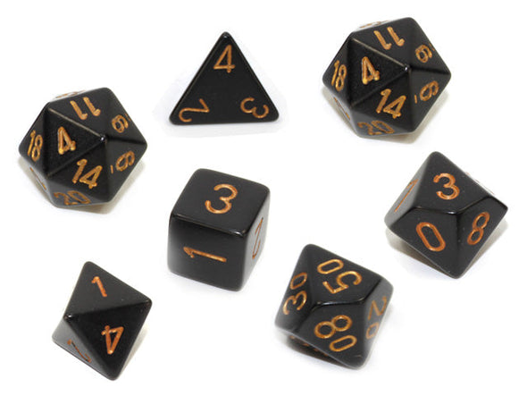 Chessex - 7 Piece - Opaque - Black/Gold available at 401 Games Canada