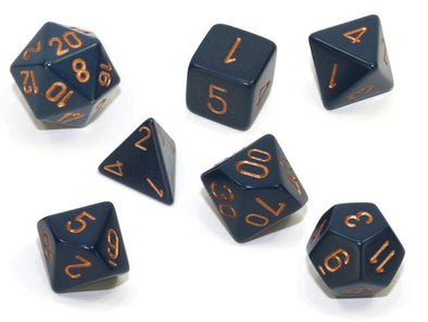 Chessex - 7 Piece - Opaque - Dusty Blue/Copper available at 401 Games Canada