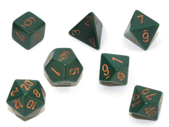 Chessex - 7 Piece - Opaque - Dusty Green/Copper available at 401 Games Canada