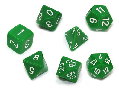 Chessex - 7 Piece - Opaque - Green/White available at 401 Games Canada