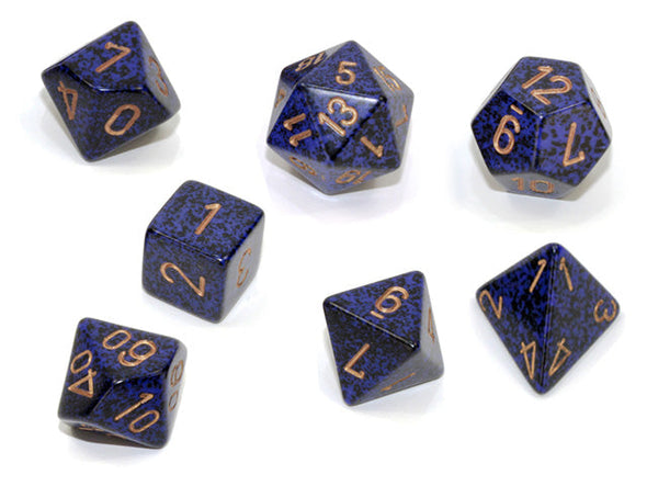 Chessex - 7 Piece - Speckled - Golden Cobalt available at 401 Games Canada