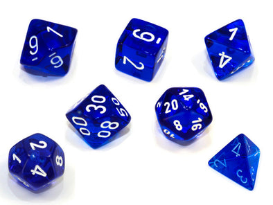 Chessex - 7 Piece - Translucent - Blue/White available at 401 Games Canada