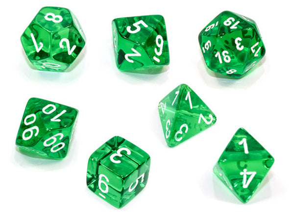 Chessex - 7 Piece - Translucent - Green/White available at 401 Games Canada