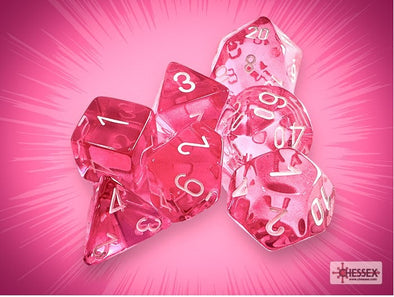 Chessex - 7 Piece - Translucent - Pink/White available at 401 Games Canada
