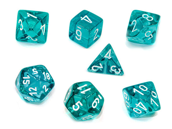 Chessex - 7 Piece - Translucent - Teal/White available at 401 Games Canada