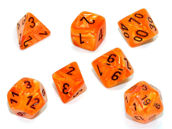 Chessex - 7 Piece - Vortex - Orange/Black available at 401 Games Canada