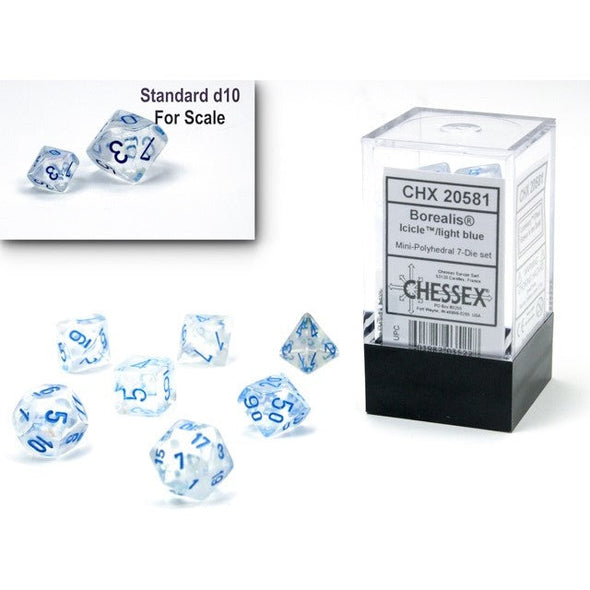 Chessex - Mini 7 Piece - Borealis - Icicle/Light Blue Luminary available at 401 Games Canada