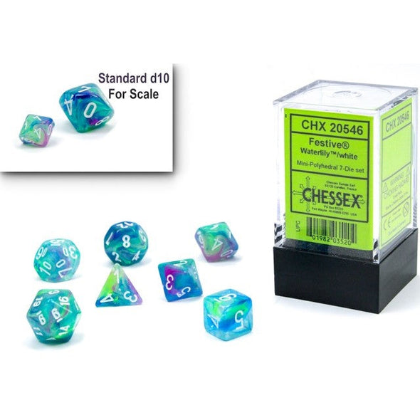 Chessex - Mini 7 Piece - Festive - Waterlily/White available at 401 Games Canada