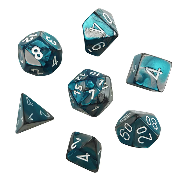 Chessex - Mini 7 Piece - Gemini - Steel-Teal/White available at 401 Games Canada