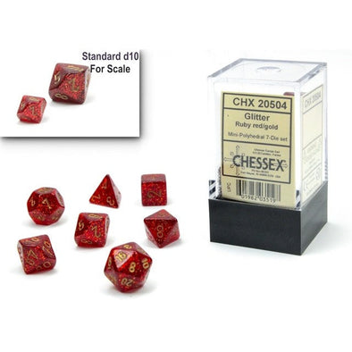 Chessex - Mini 7 Piece - Glitter - Ruby/Gold available at 401 Games Canada