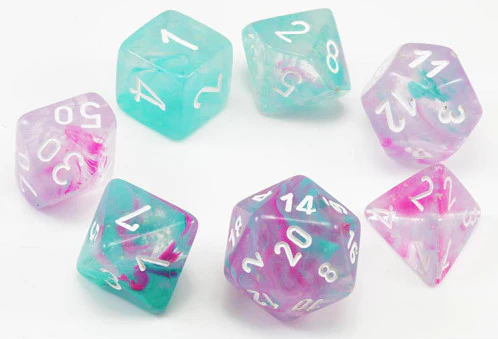 Chessex - Mini 7 Piece - Nebula - Wisteria/White available at 401 Games Canada