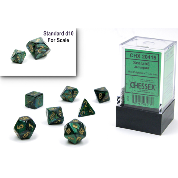 Chessex - Mini 7 Piece - Scarab - Jade/Gold available at 401 Games Canada