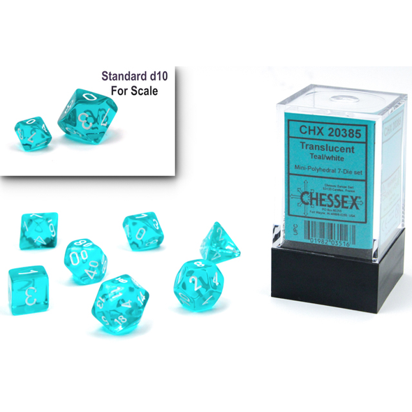 Chessex - Mini 7 Piece - Translucent - Teal/White available at 401 Games Canada