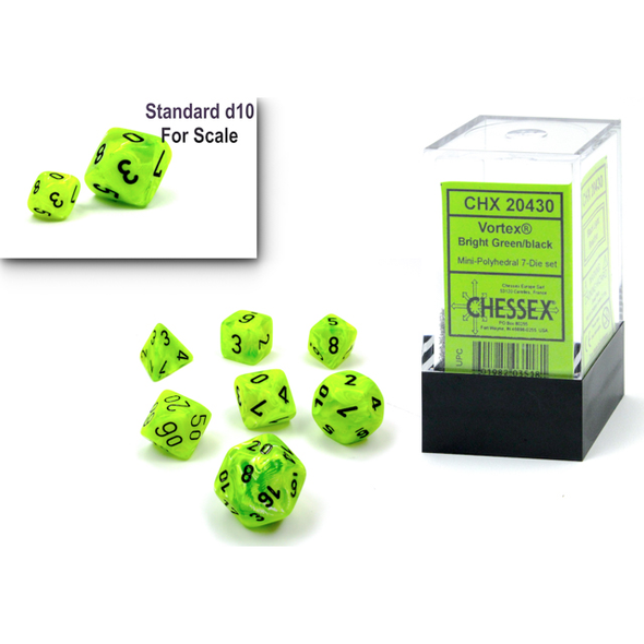 Chessex - Mini 7 Piece - Vortex - Bright Green/Black available at 401 Games Canada