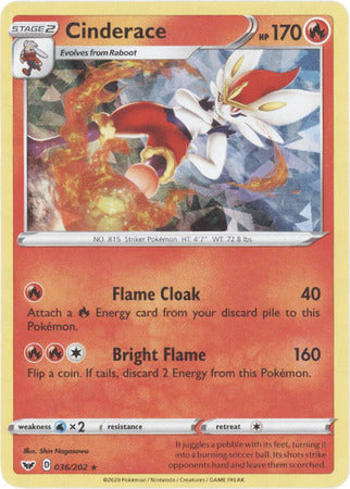 Cinderace - 036/202 - Shattered Holo Rare - Theme Deck Exclusive available at 401 Games Canada