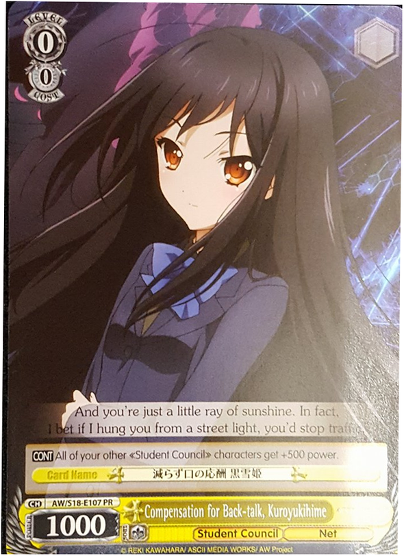 Compensation for Black-talk, Kuroyukihime - AW/S18-E107 - Promo available at 401 Games Canada