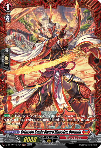 Crimson Scale Sword Maestro, Burnaia - D-BT10/FR03 - Frame Rare available at 401 Games Canada