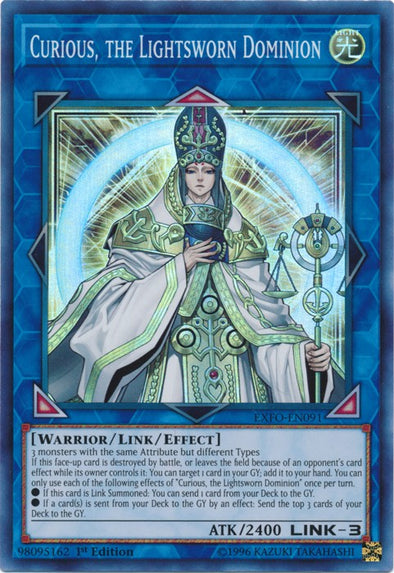 Curious, the Lightsworn Dominion - EXFO-EN091 - Super Rare - 1st Edition available at 401 Games Canada