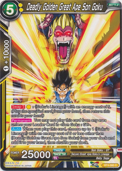 Deadly Golden Great Ape Son Goku - BT4-080 - Common (Foil) available at 401 Games Canada